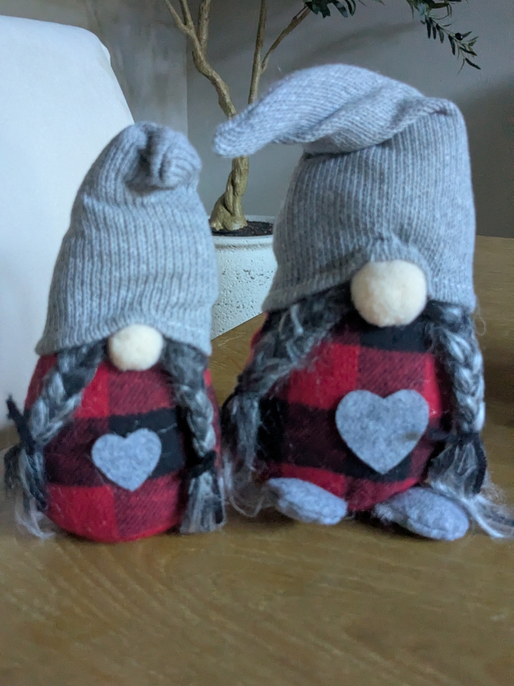 Gray-Hat Red Plaid Gnome Plush Duo